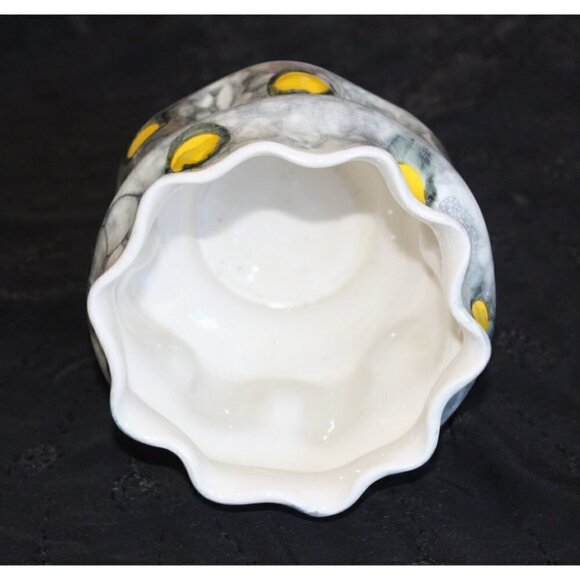 Polka dots Ceramic Black & Yellow Altered Vase Bubble Technique Organic Shape - Picture 4 of 11